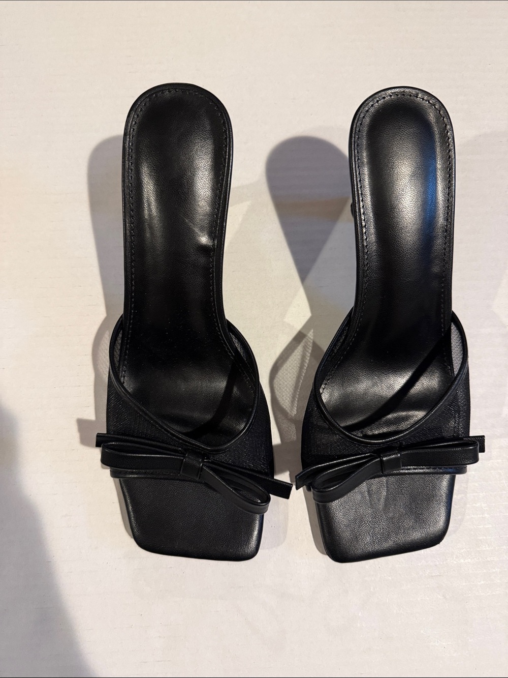 Black Bow Square-Toe Slide Sandals - Women